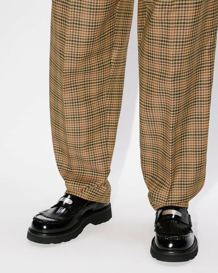Logo Patch Checked Pleated Tailored Trousers