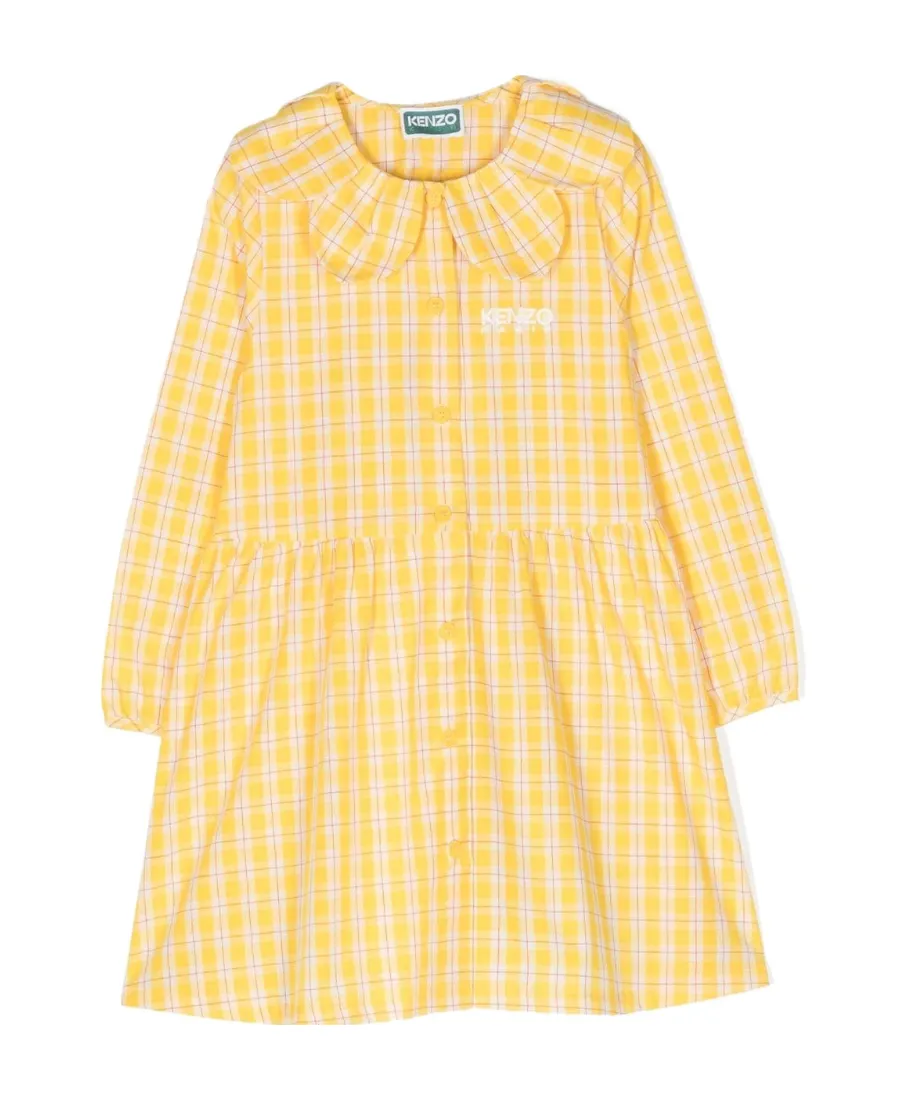 Logo Embroidered Plaid-Check Patterned Dress