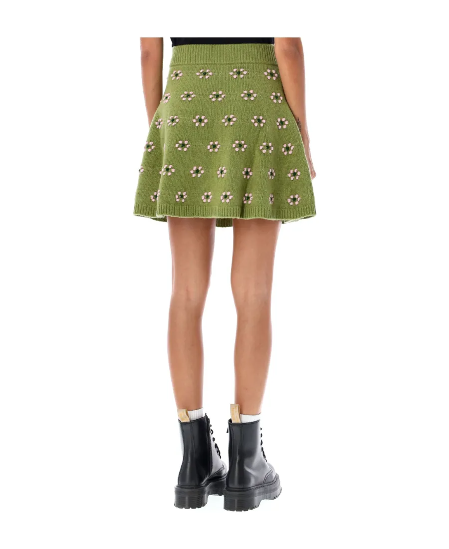 Floral-Motif Knitted Skirt