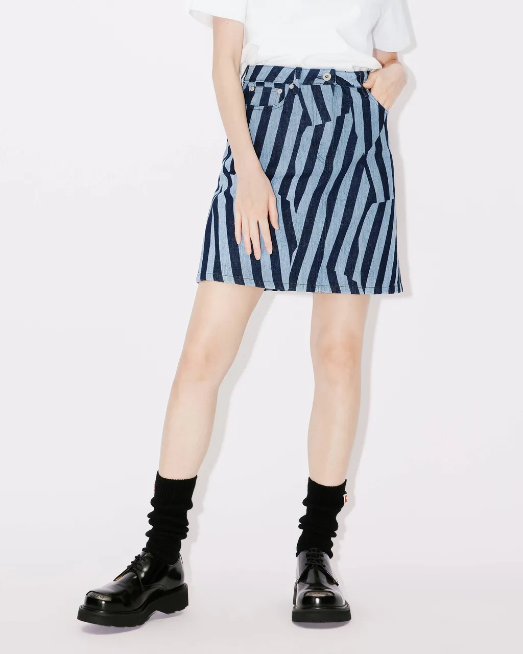 Striped Denim Mini Skirt