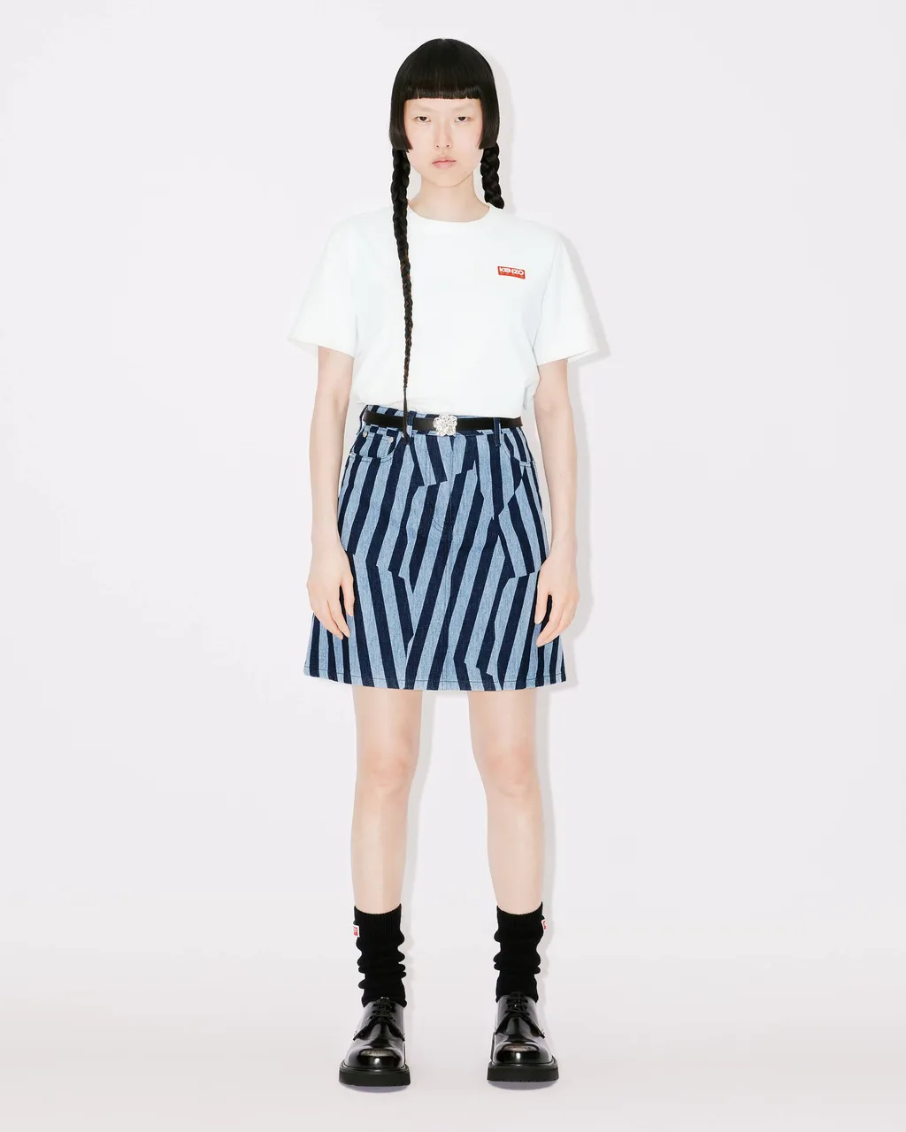 Striped Denim Mini Skirt