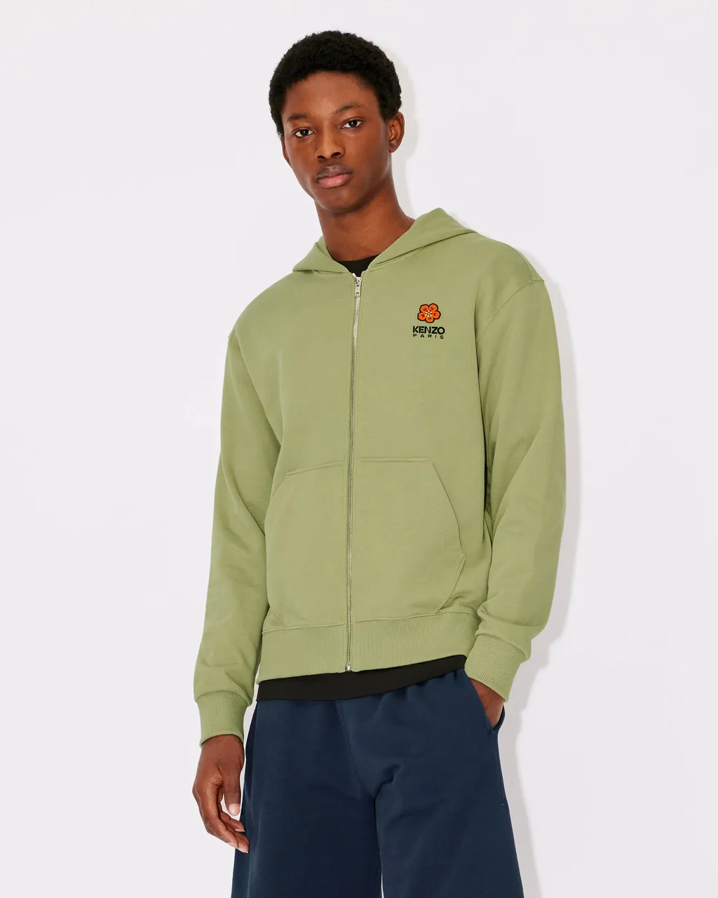 Hooded Zipped Boke Flower Crest Jumper