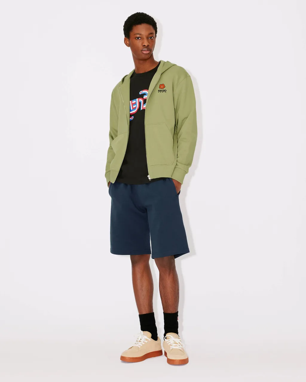 Hooded Zipped Boke Flower Crest Jumper