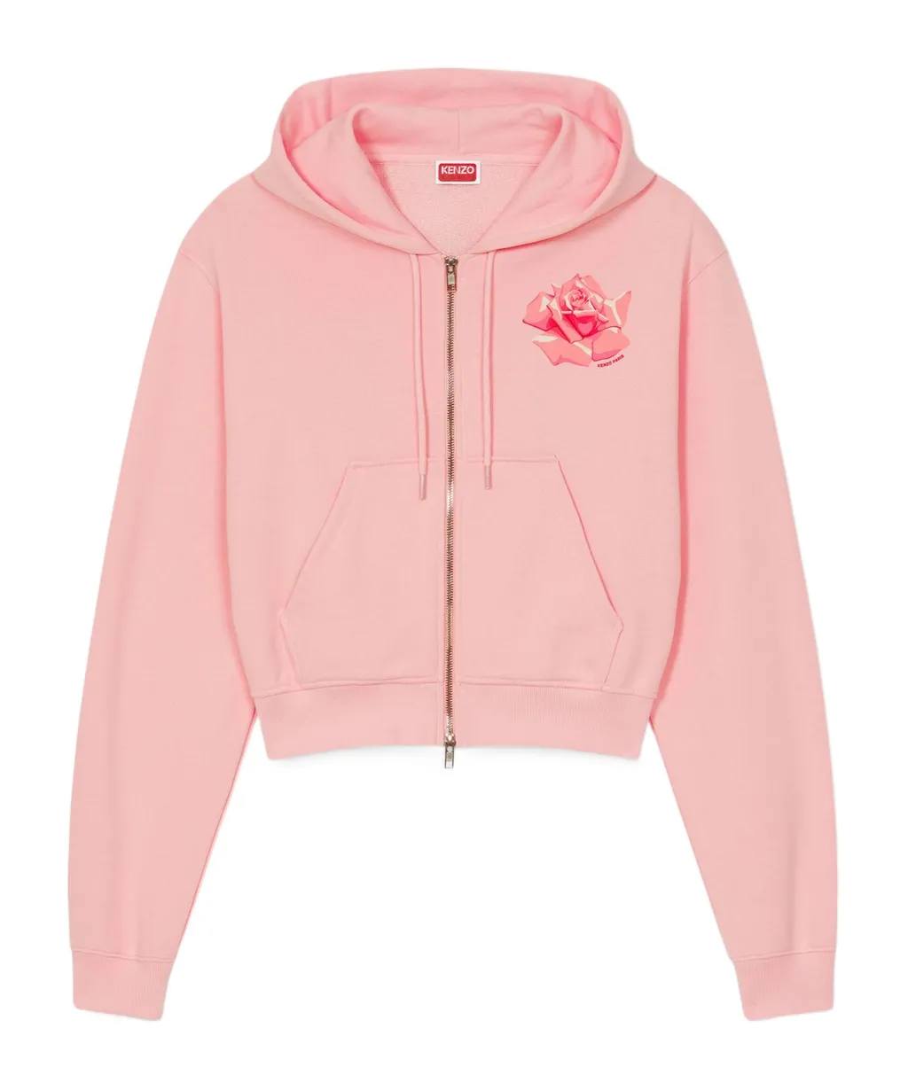 Rose Printed Zipped Hoodie