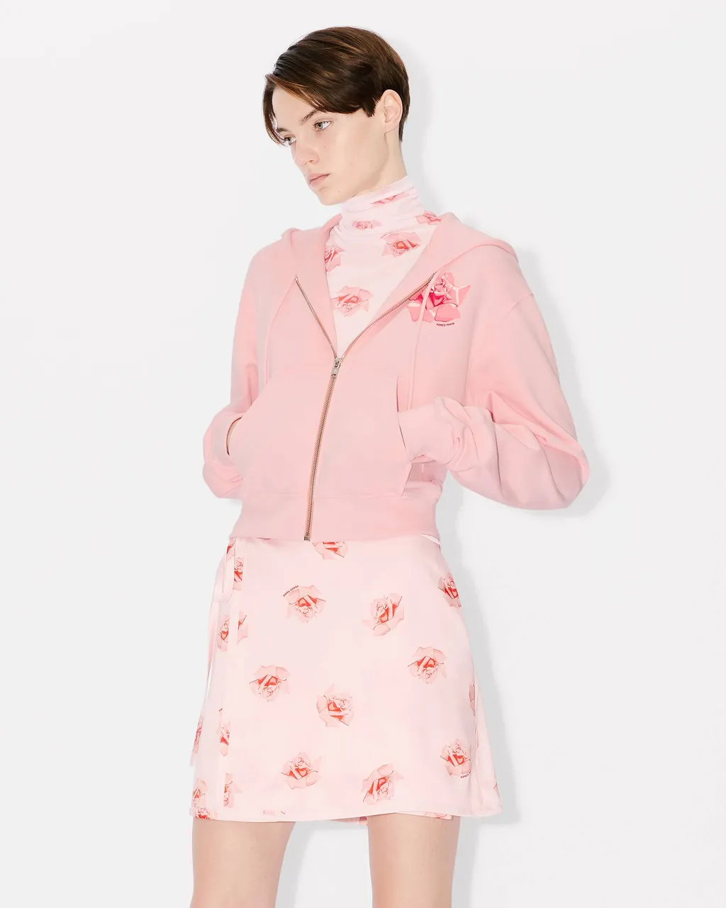 Rose Printed Zipped Hoodie