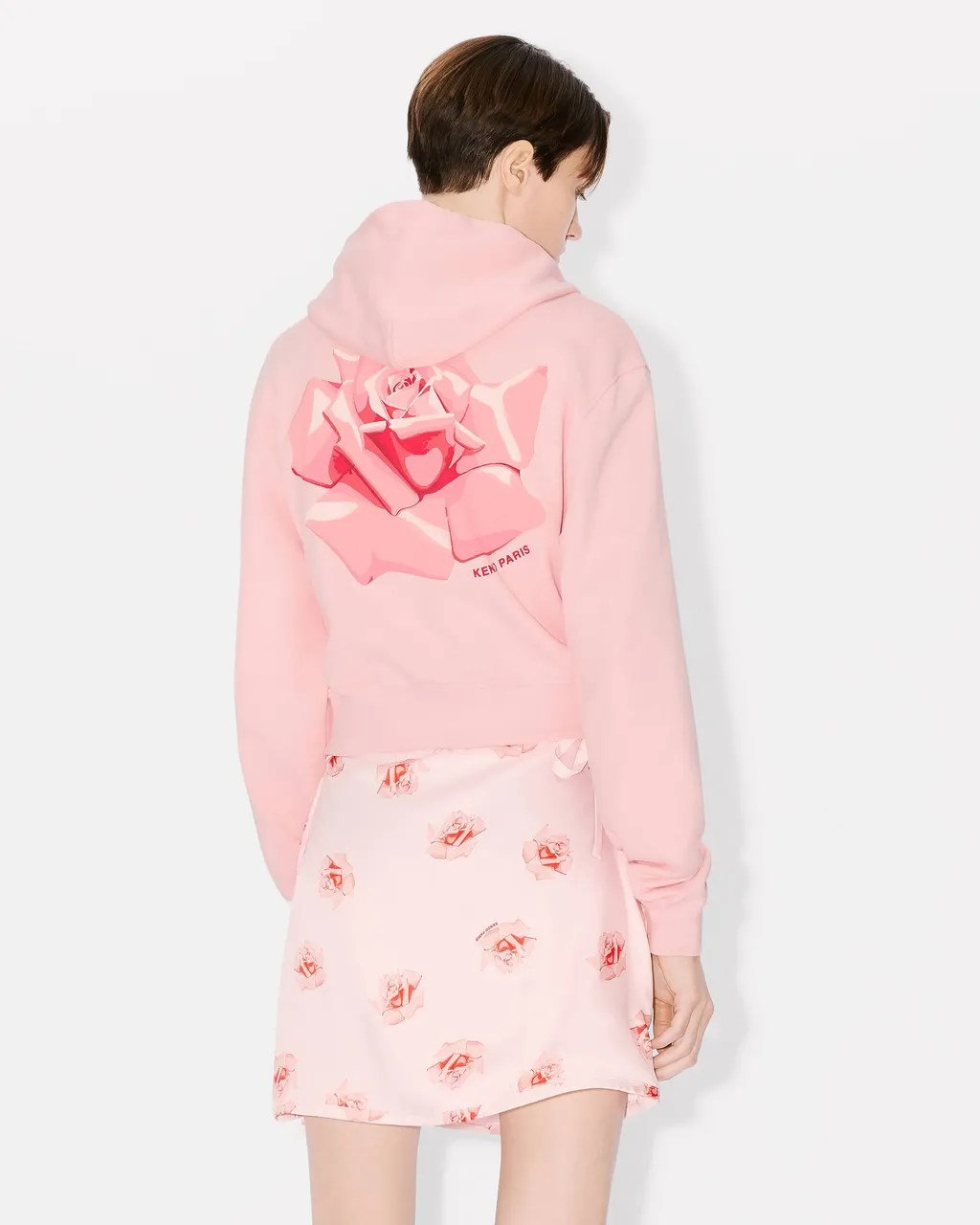 Rose Printed Zipped Hoodie