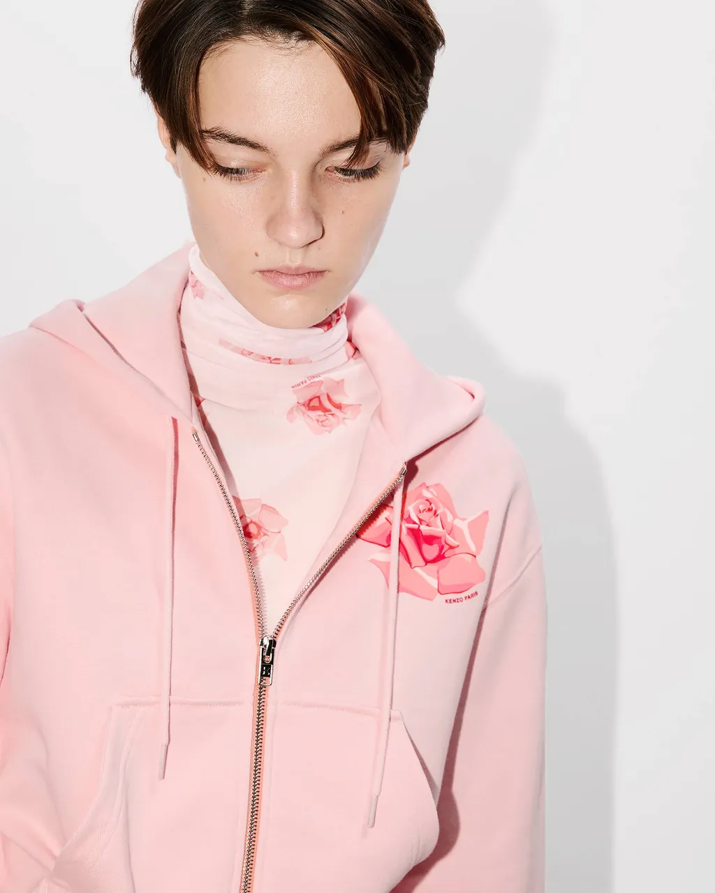 Rose Printed Zipped Hoodie