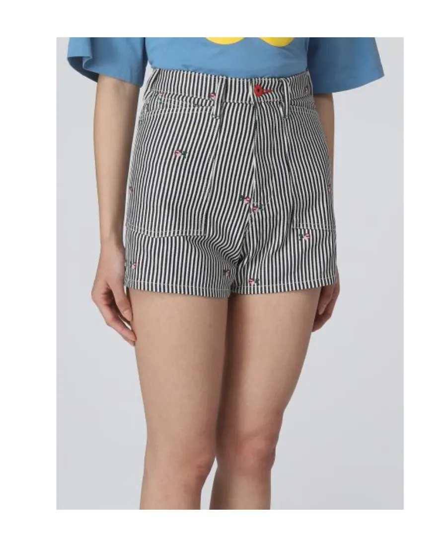 Striped Embroidered High-Waisted Shorts