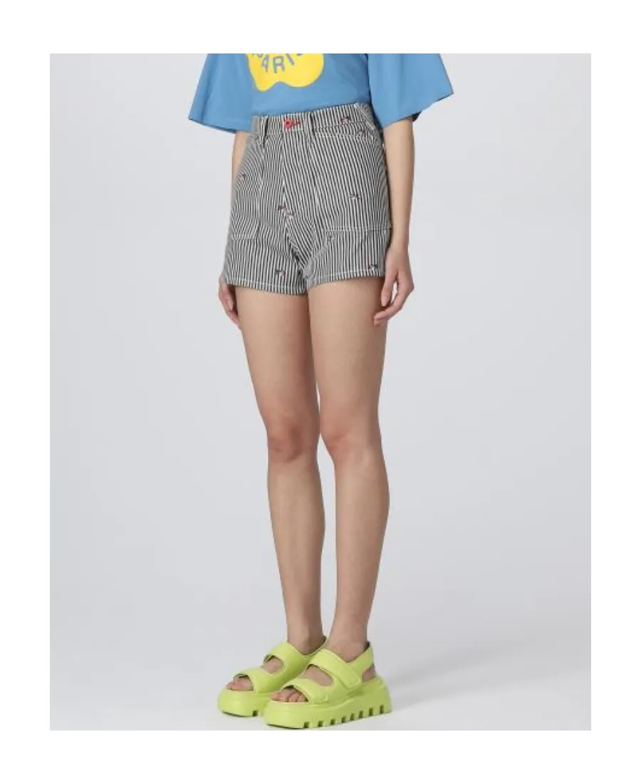 Striped Embroidered High-Waisted Shorts
