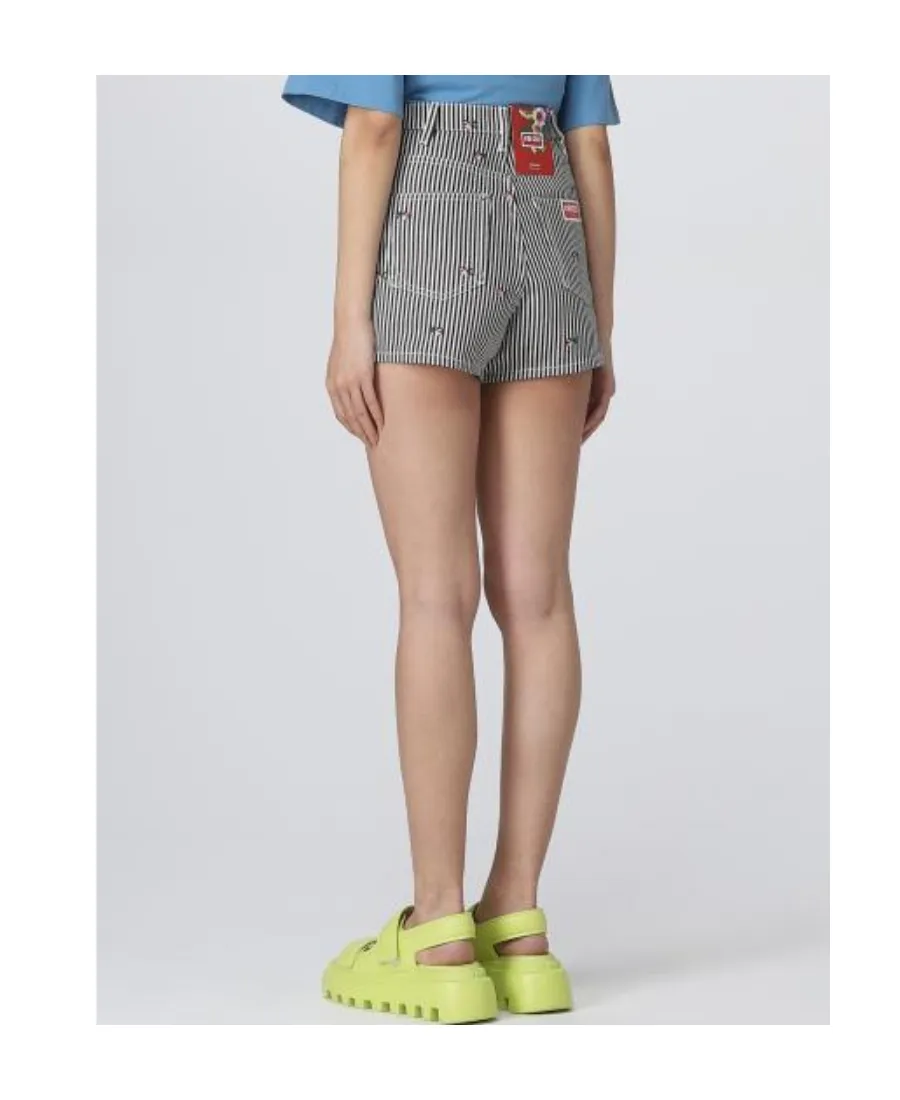Striped Embroidered High-Waisted Shorts