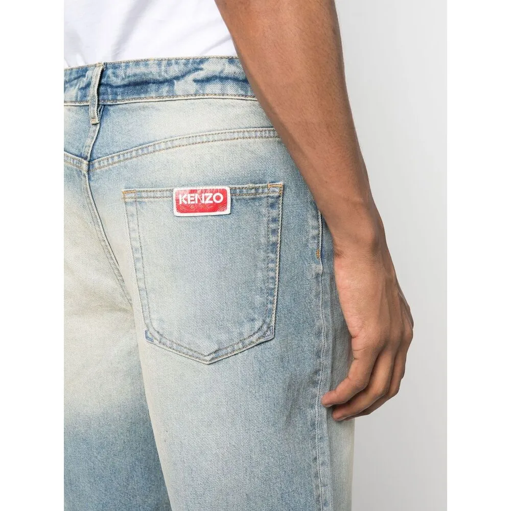 Knee-Length Faded Denim Shorts