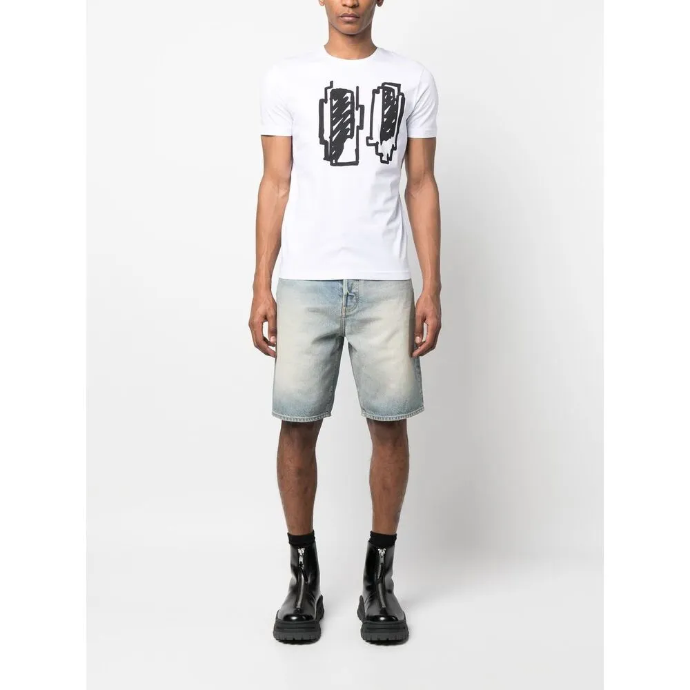 Knee-Length Faded Denim Shorts