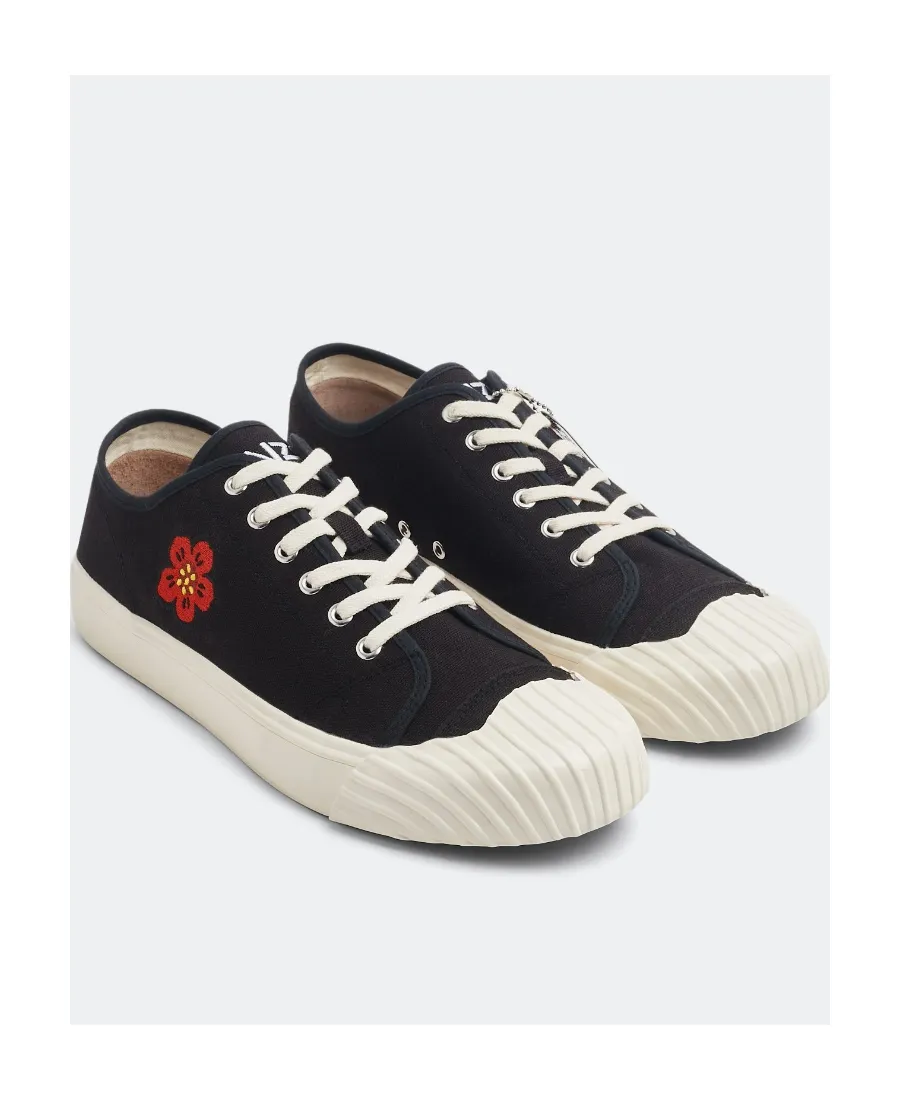 Flower Embroidered Lace-Up Sneakers