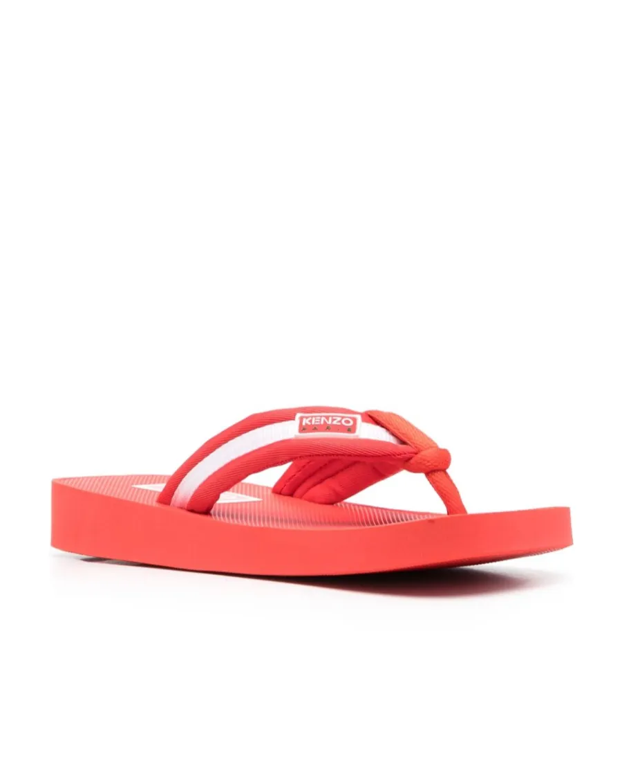 Logo Patch Striped Slip-On Flip Flops