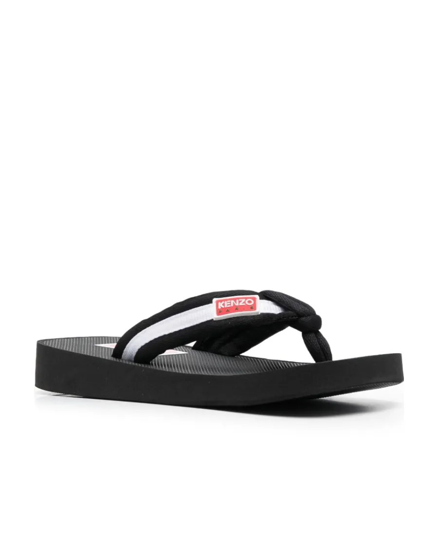 Logo Patch Striped Slip-On Flip Flops