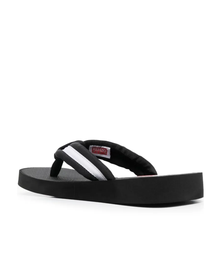 Logo Patch Striped Slip-On Flip Flops