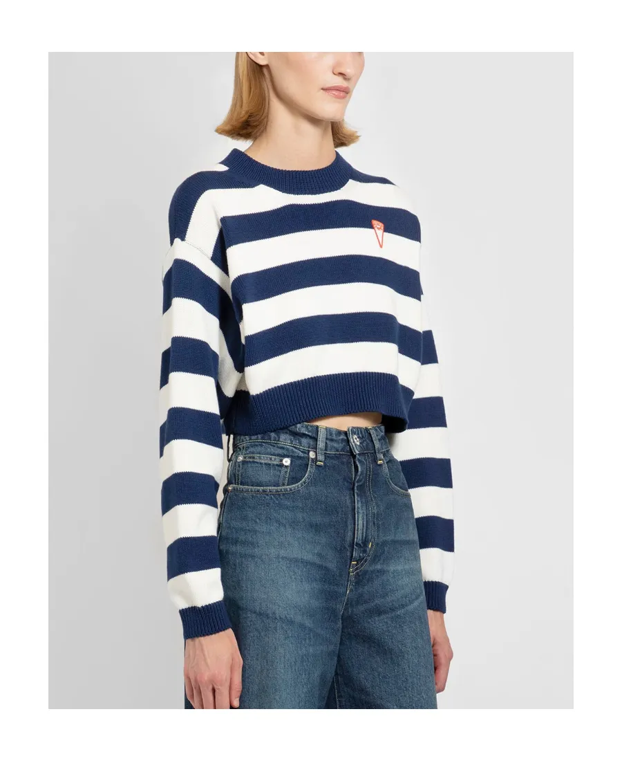 Logo-Patch Crewneck Striped Cropped Jumper