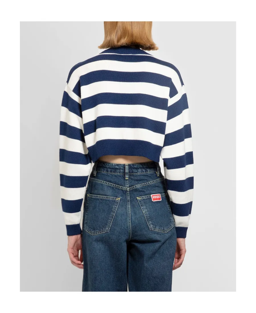 Logo-Patch Crewneck Striped Cropped Jumper