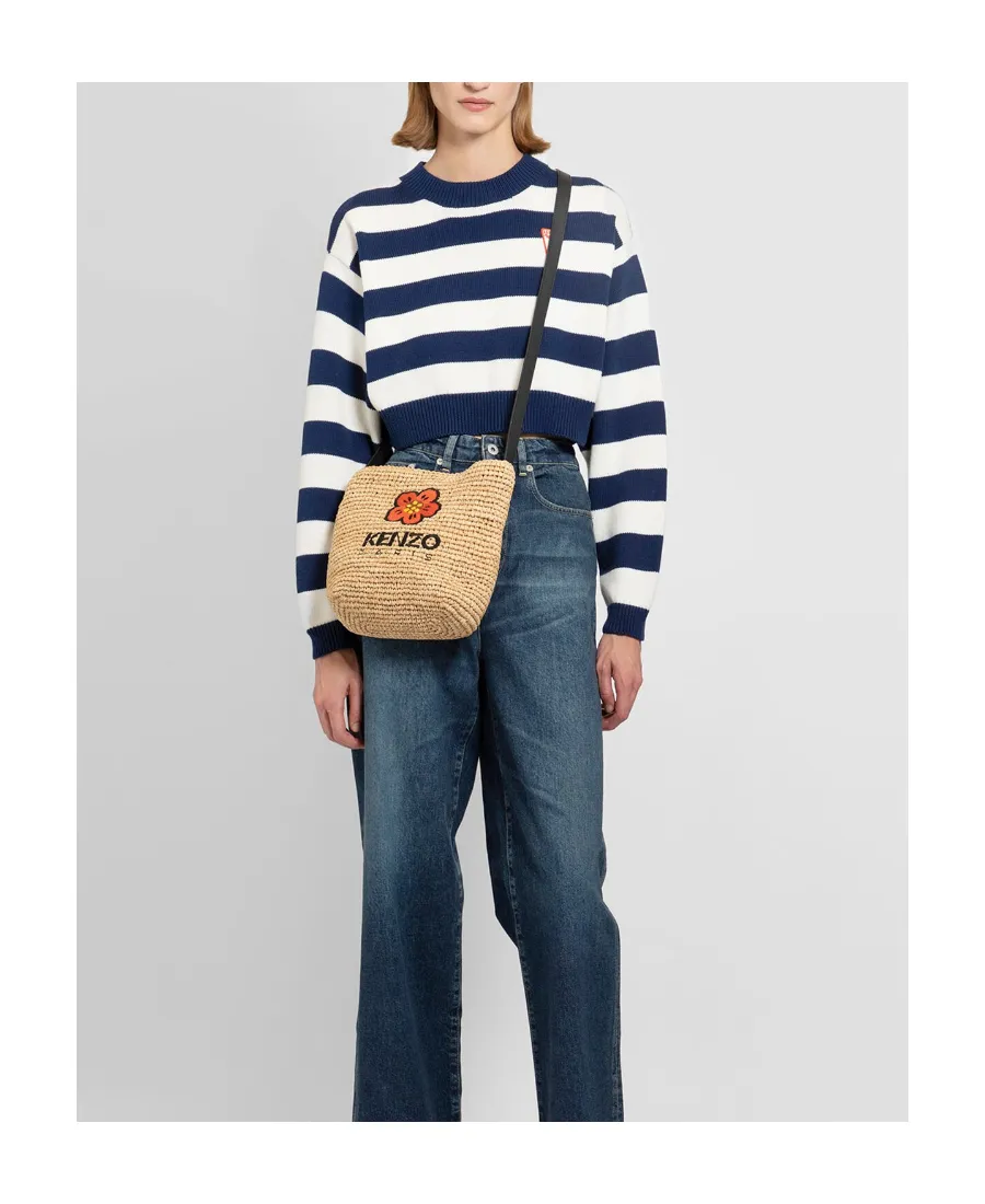 Logo-Patch Crewneck Striped Cropped Jumper