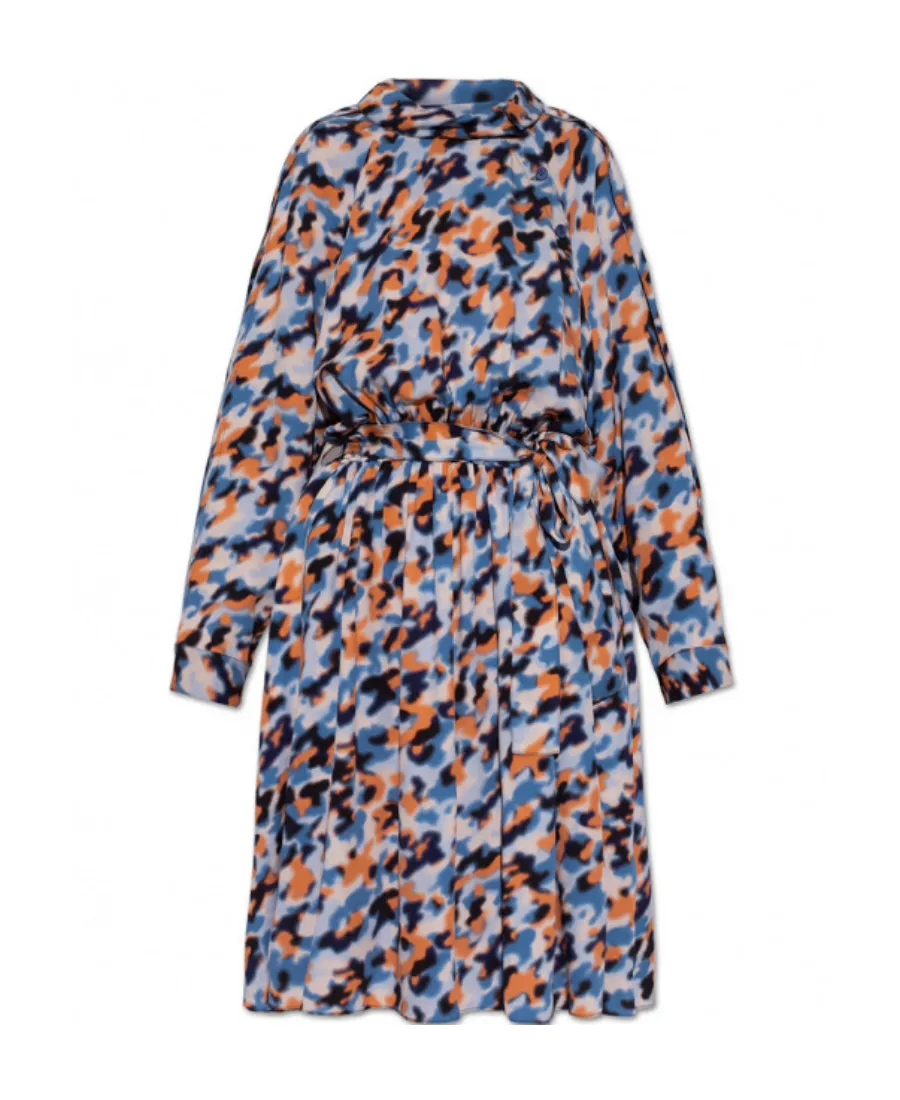 Abstract Print Long-Sleeved Midi Dress