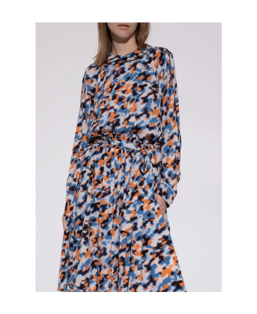 Abstract Print Long-Sleeved Midi Dress