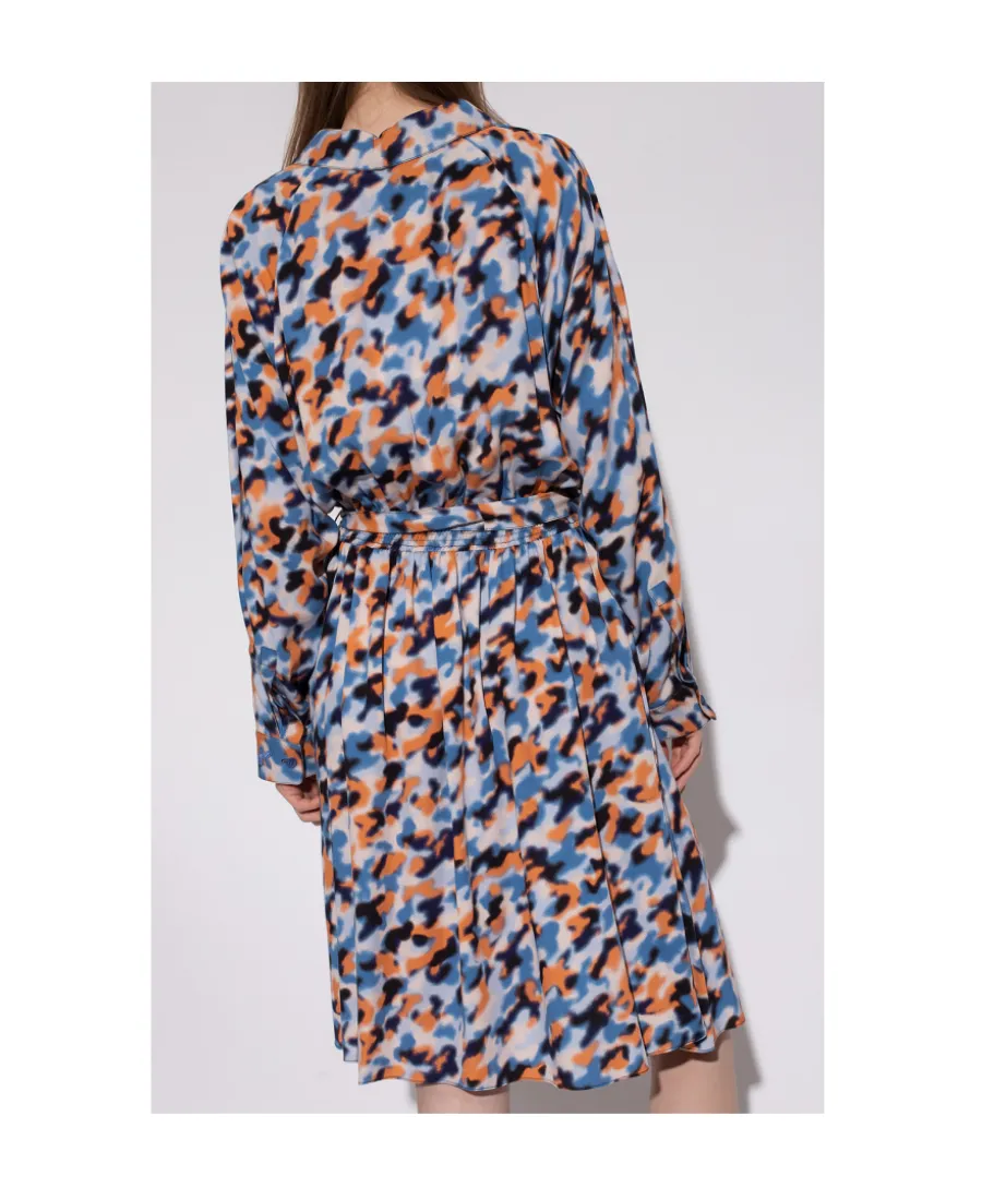 Abstract Print Long-Sleeved Midi Dress