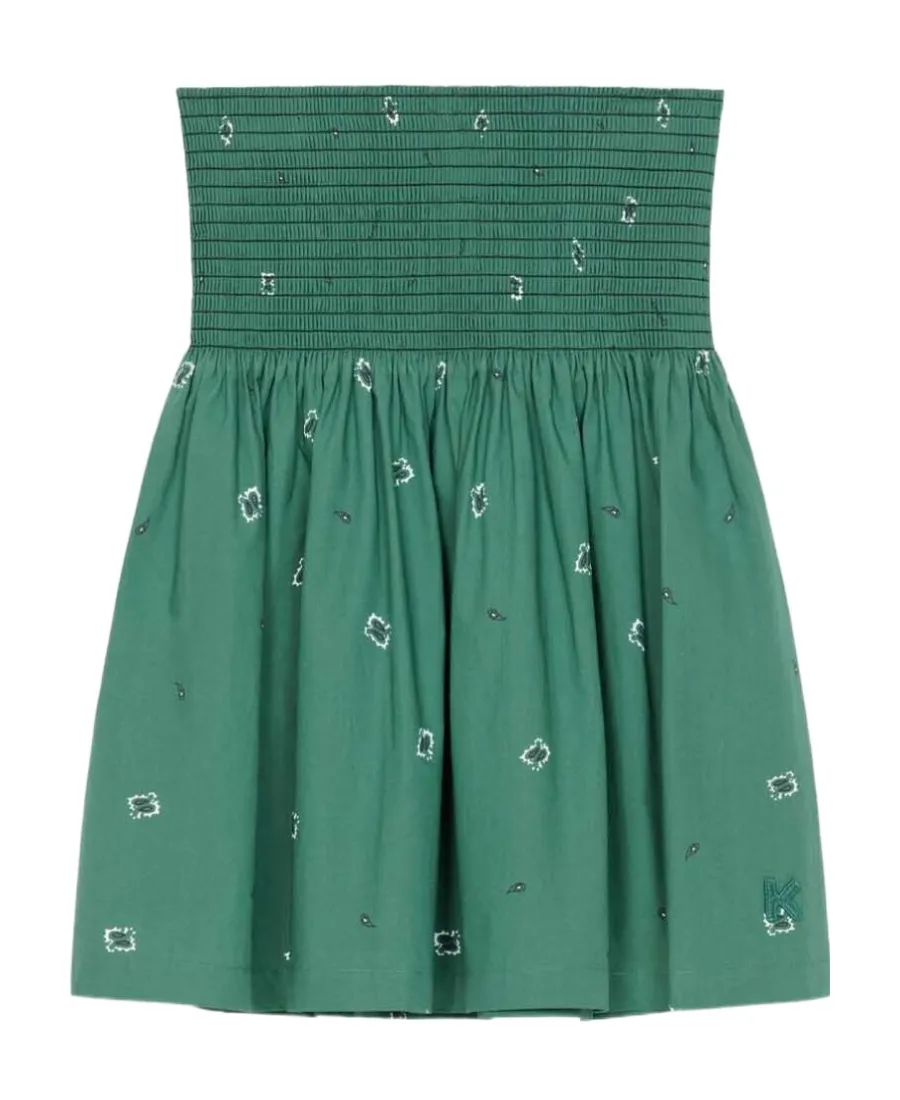 Smocked Bandana-Print Mini Skirt