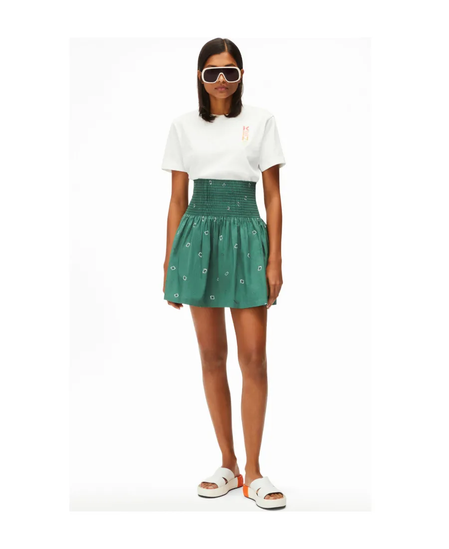 Smocked Bandana-Print Mini Skirt