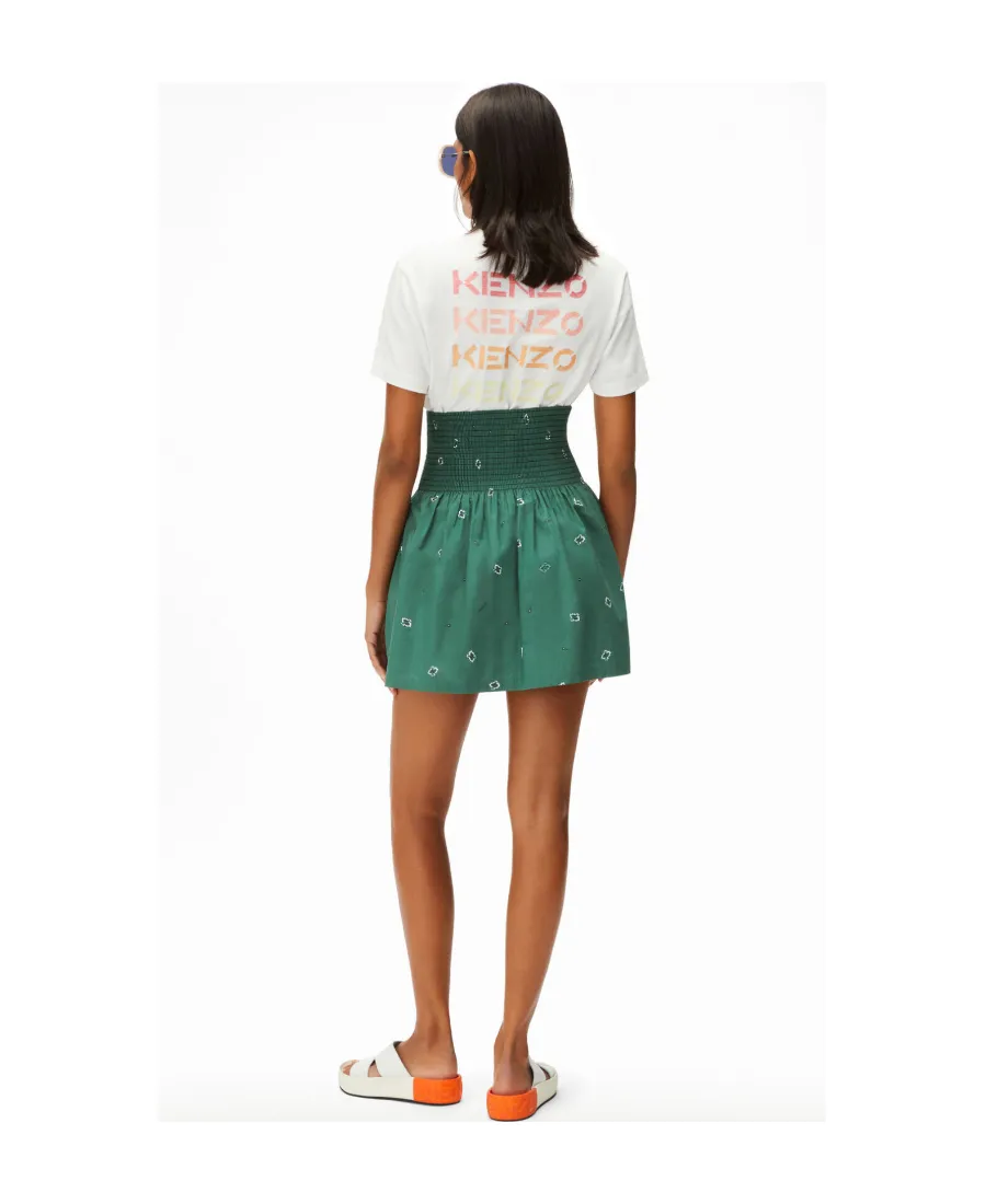 Smocked Bandana-Print Mini Skirt