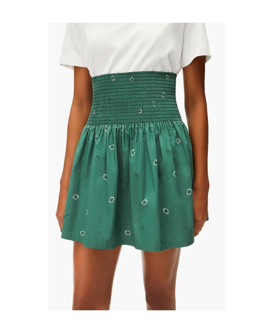 Smocked Bandana-Print Mini Skirt