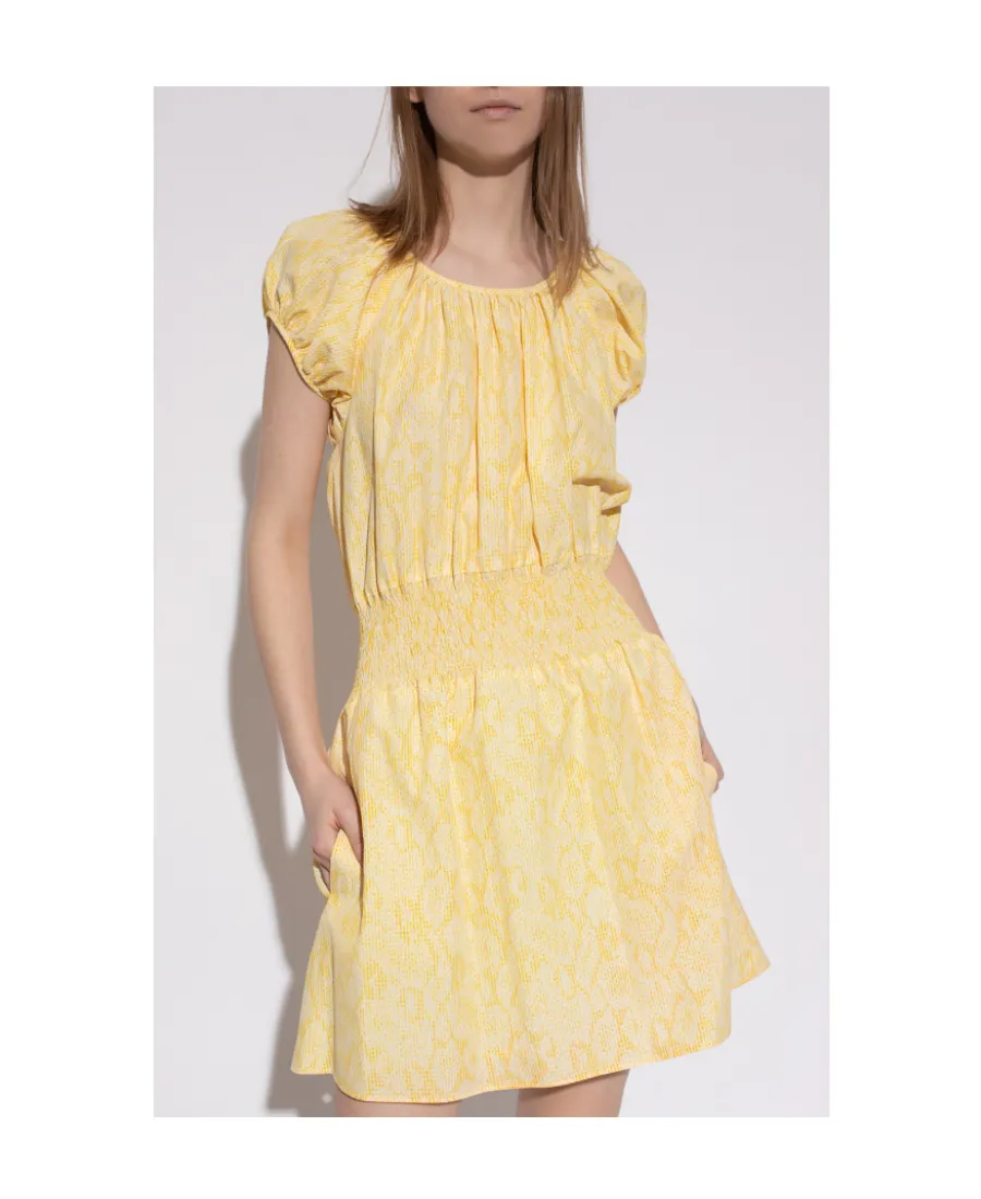 Gingham Snakeskin-Print A-Line Dress
