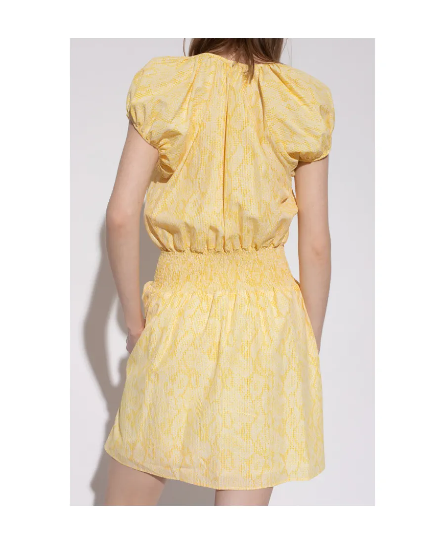 Gingham Snakeskin-Print A-Line Dress