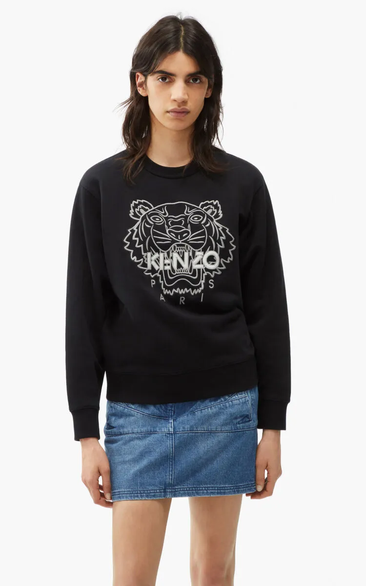 Tiger-Embroidered Crewneck Sweatshirt