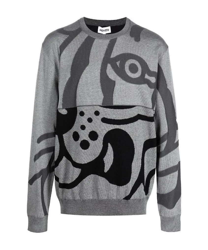 Tiger Printed Round Neck Sweater