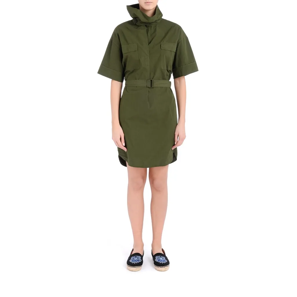 High-Neck Belted Dress