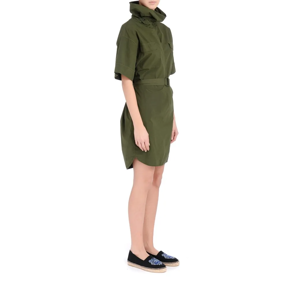 High-Neck Belted Dress