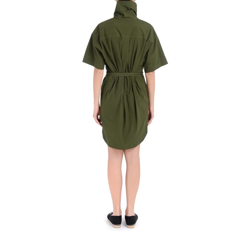 High-Neck Belted Dress