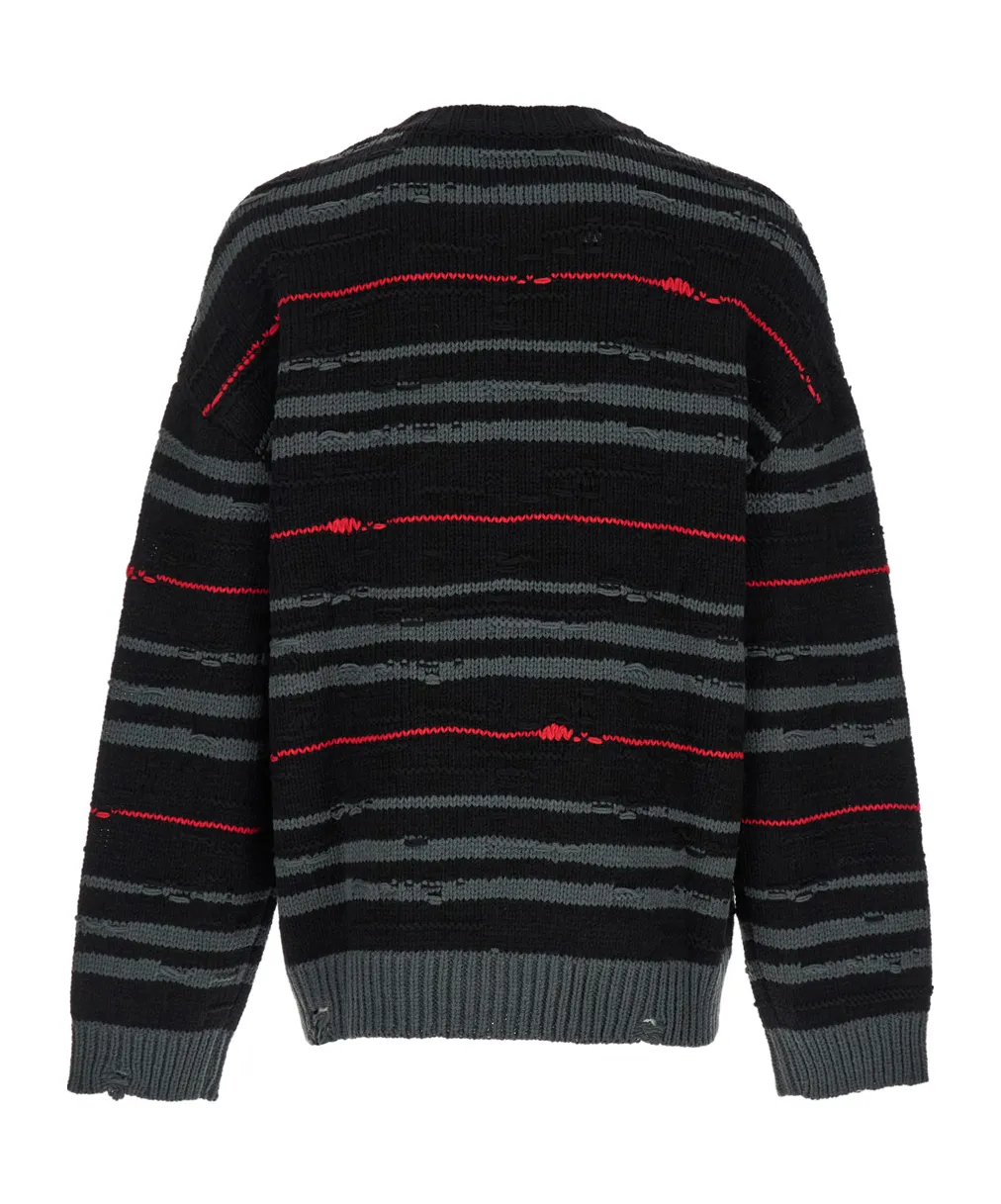 Ripped Drop Shoulder Striped Jumper