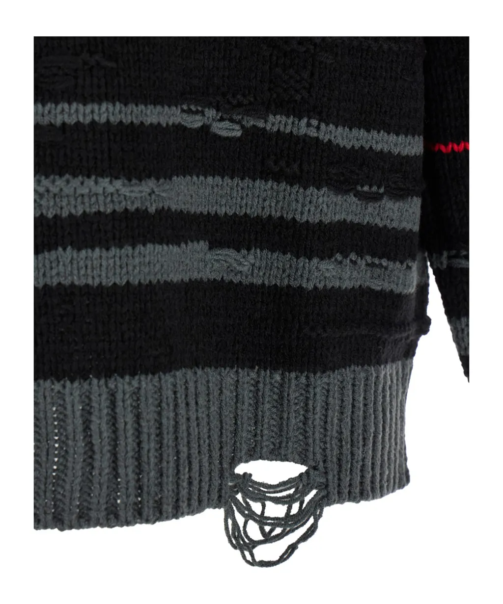 Ripped Drop Shoulder Striped Jumper