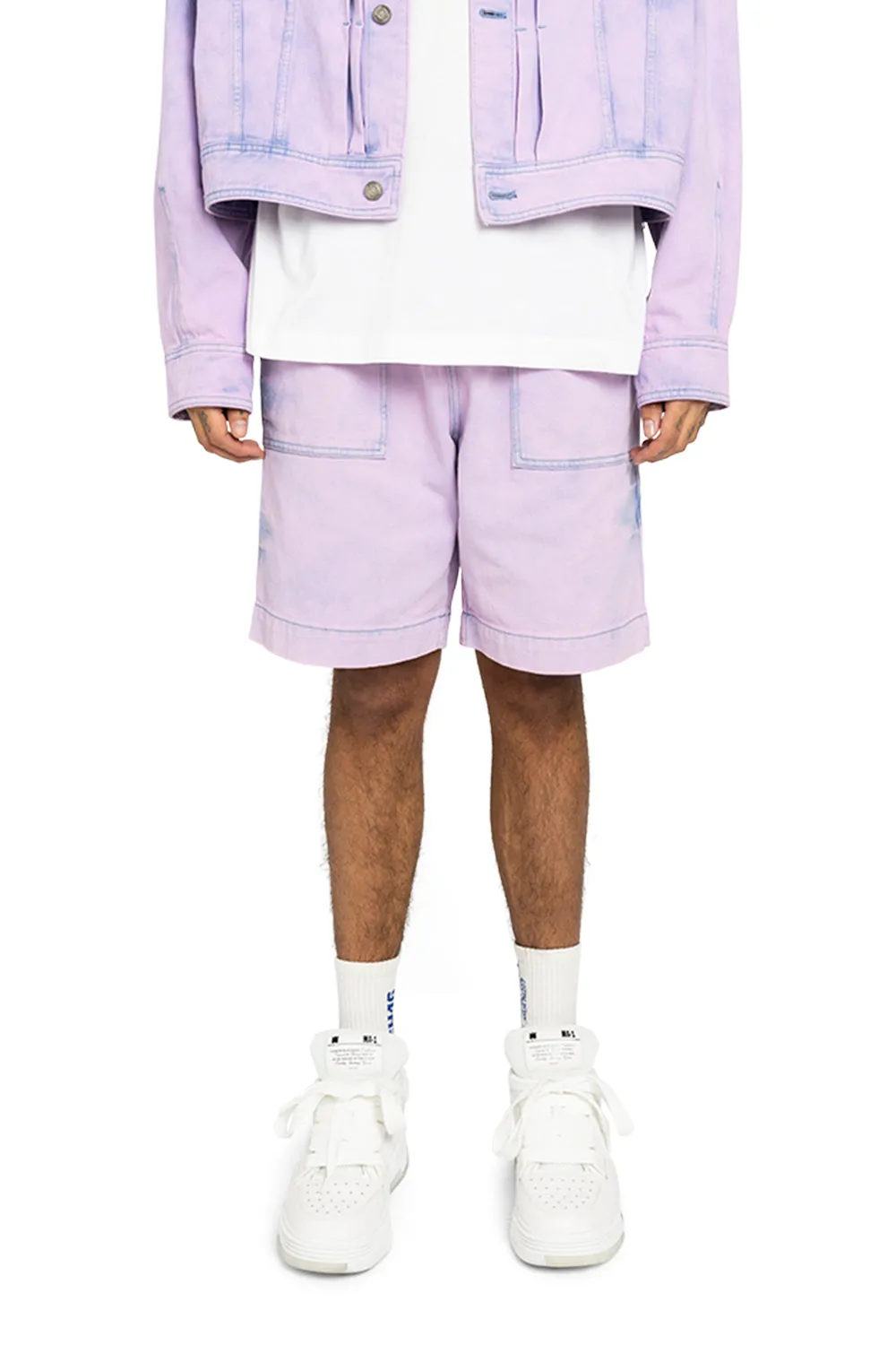 Bleached-Effect Cotton Track Shorts