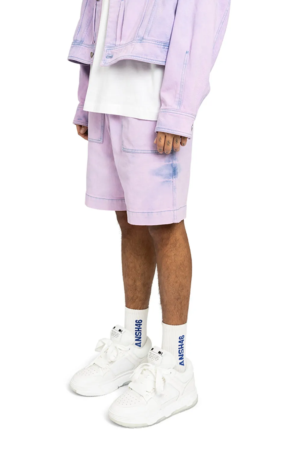 Bleached-Effect Cotton Track Shorts