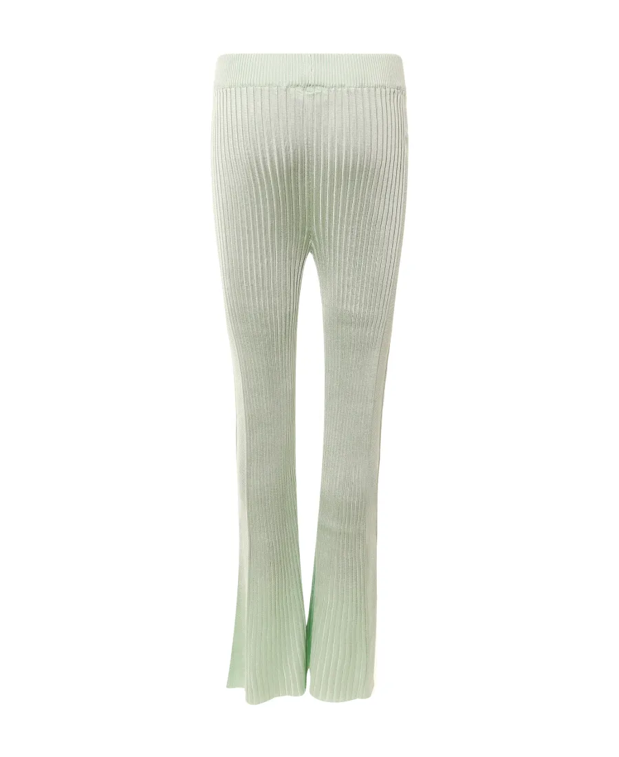 High-Waisted Ribbed-Knit Trousers