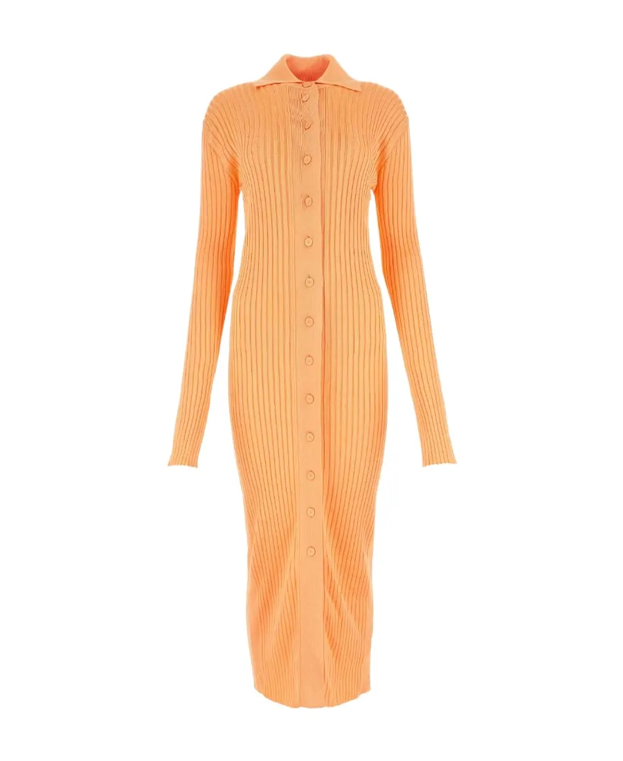 Ribbed-Knit Long-Sleeved Midi Dress