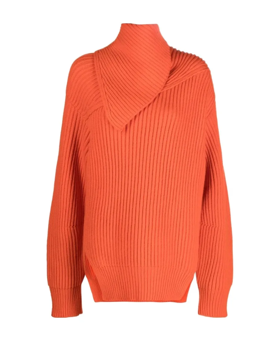 Foldover Neck Ribbed-Knit Jumper