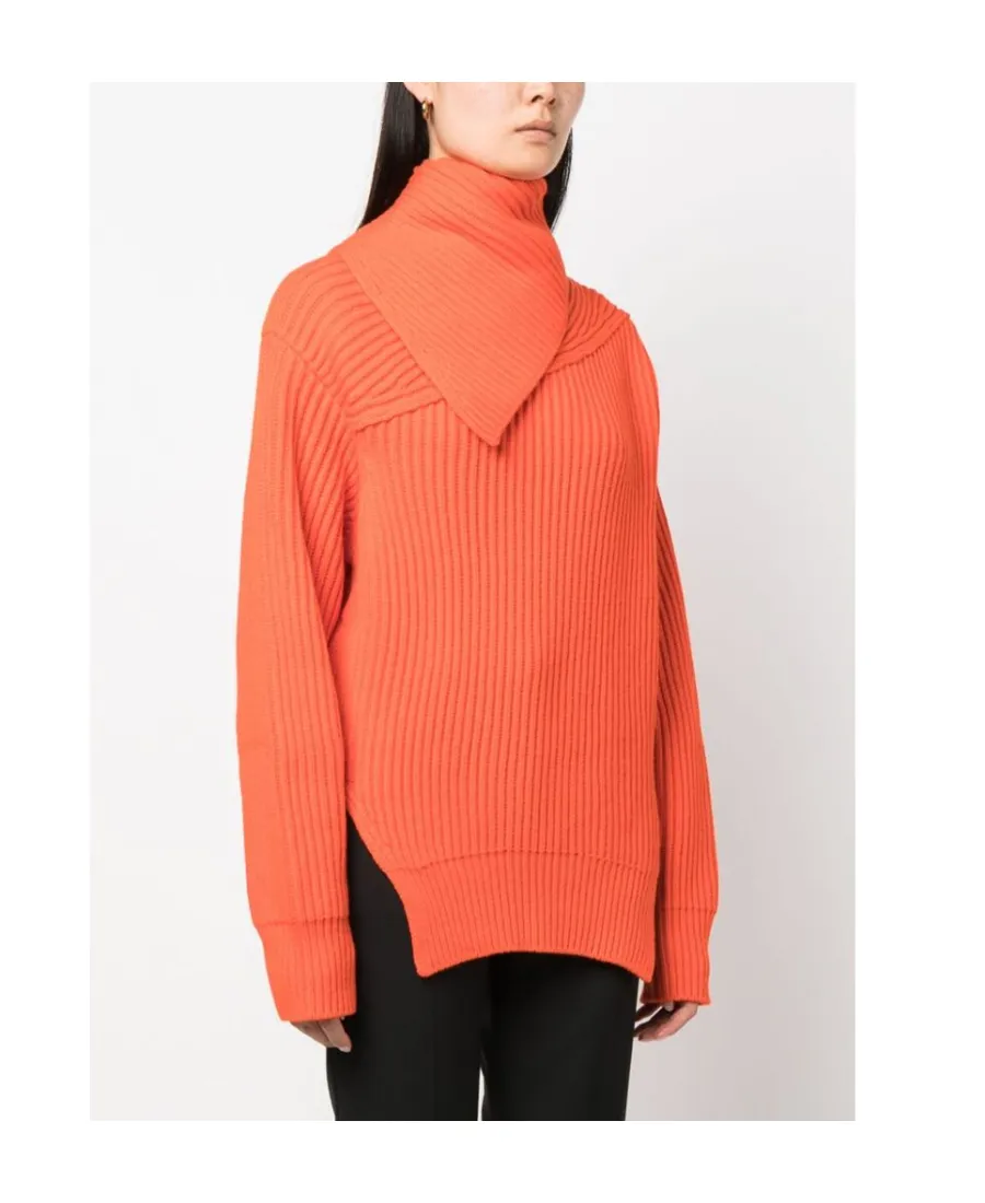Foldover Neck Ribbed-Knit Jumper