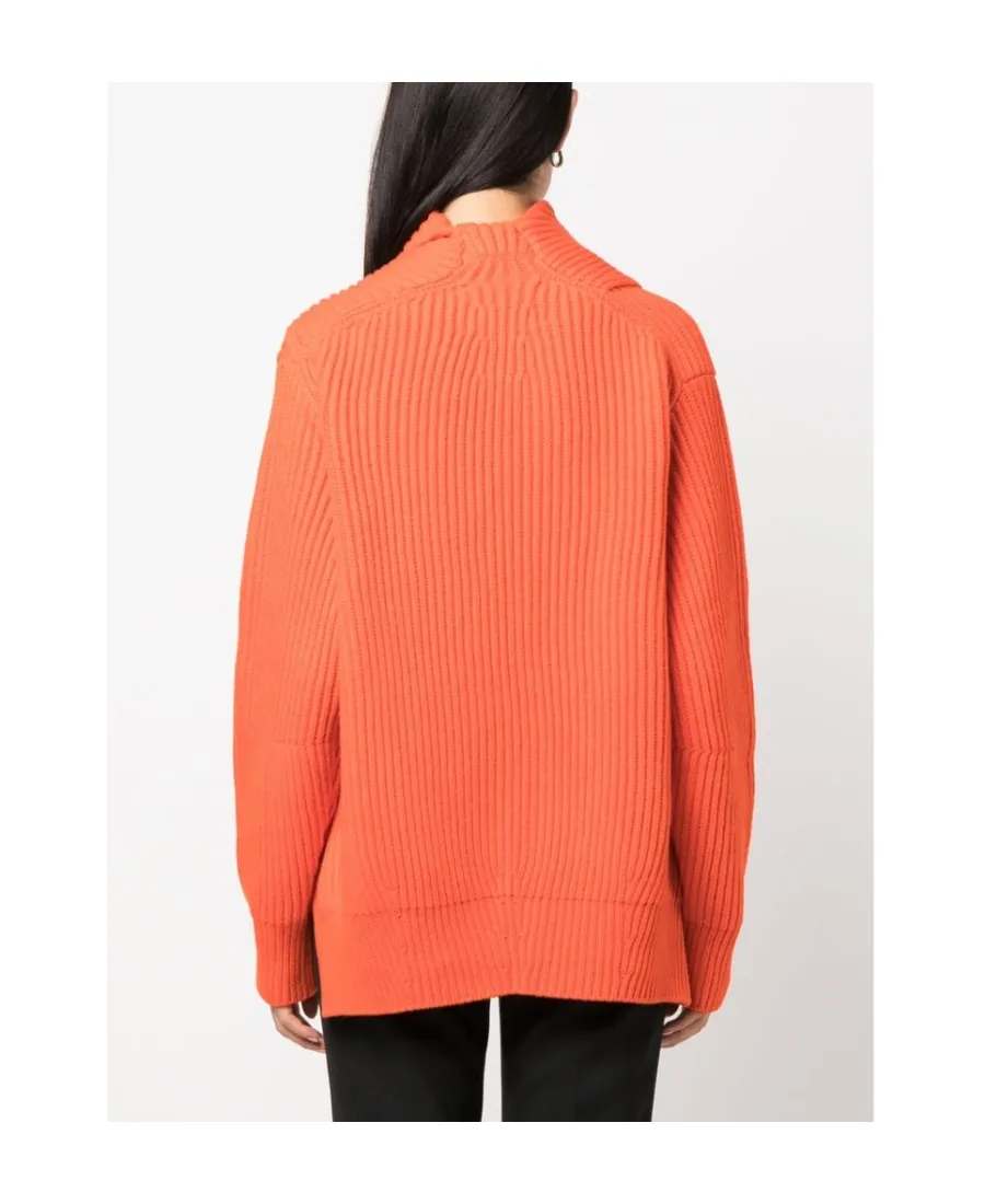 Foldover Neck Ribbed-Knit Jumper
