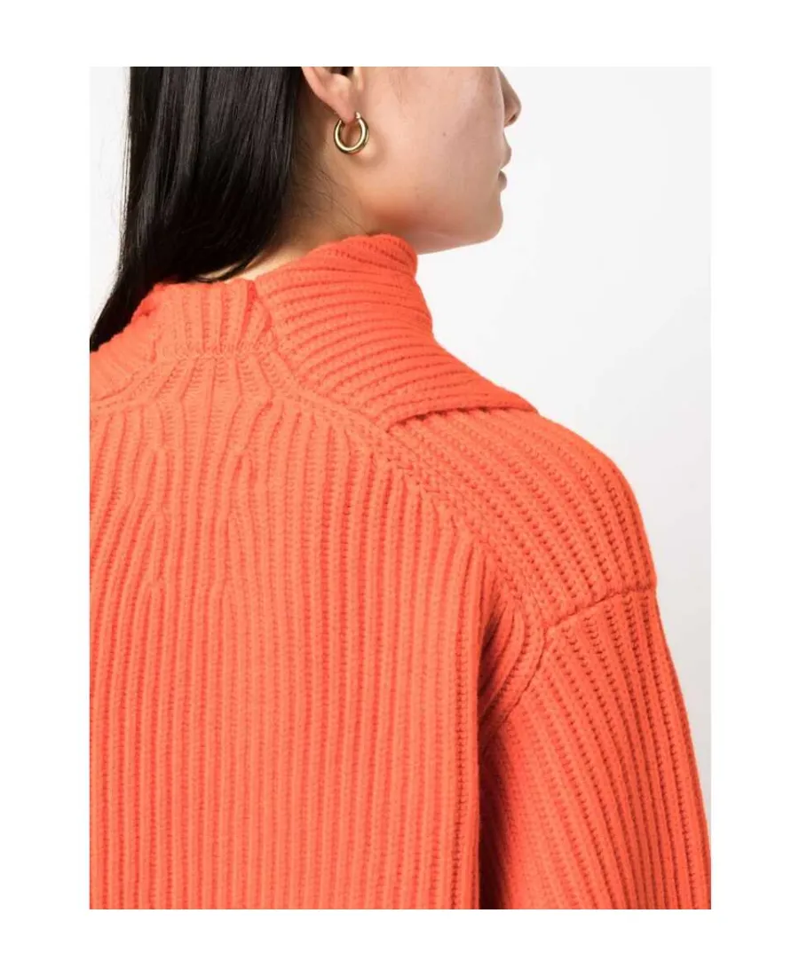 Foldover Neck Ribbed-Knit Jumper