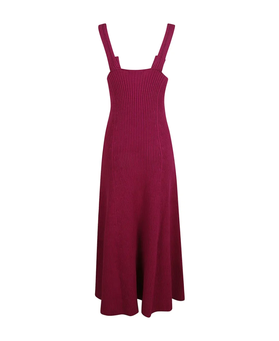 Ribbed Knitted Flared Midi Dress