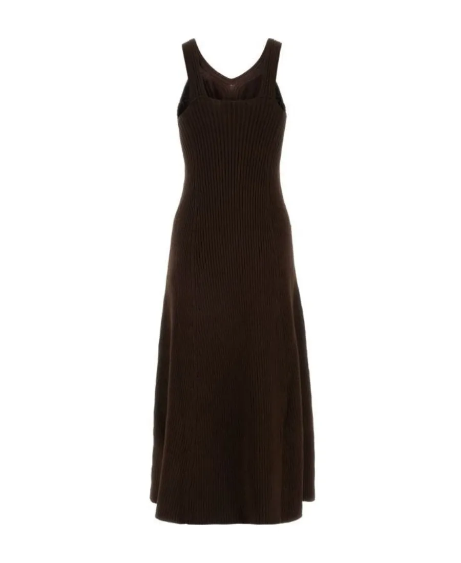 Ribbed Knitted Flared Midi Dress