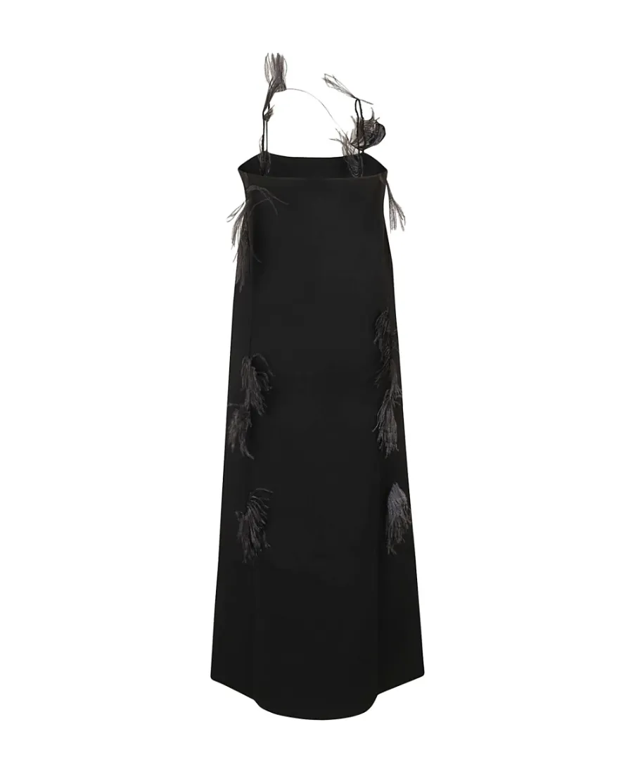 Feather-Trim Square Neck Slip Dress